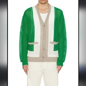 $110 NEW OBEY REVOLVE 60s GREEN TAN WHITE CARDIGAN SWEATER s small NWT